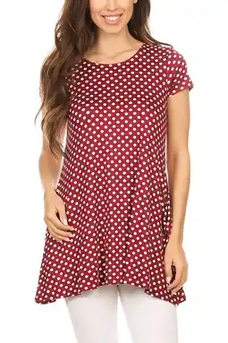 Walmart Women's Trendy style casual Polka Dot short sleeve side pocket tunic top offer