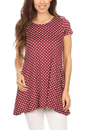 Walmart Women's Trendy style casual Polka Dot short sleeve side pocket tunic top offer
