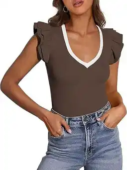 Walmart PRETTYGARDEN Womens V Neck Summer Tops Ruffle Sleeveless Slim Fit T Shirts Going Out Casual Blouses offer