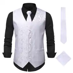 Walmart Men's Floral Blazer Waistcoat Gentleman's Formal Casual Printed Vest Waistcoat White,XL offer