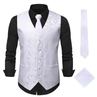 Walmart Men's Floral Blazer Waistcoat Gentleman's Formal Casual Printed Vest Waistcoat White,XL offer