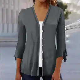 Walmart Sakmal Solid Tee Cardigan 3/4 Sleeve Crew Neck Shirts Womens Tops offer