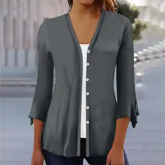 Walmart Sakmal Solid Tee Cardigan 3/4 Sleeve Crew Neck Shirts Womens Tops offer