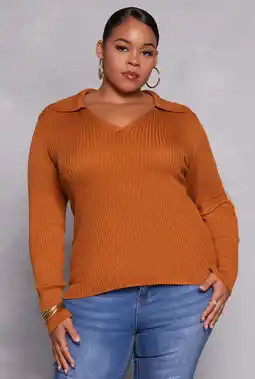 Walmart Womens Plus Size Johnny Collar Long Sleeve Sweater offer