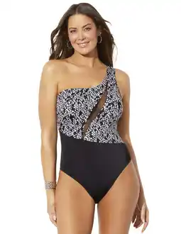 Walmart Swimsuits for All Women's Plus Size One Shoulder Mesh One Piece Swimsuit offer