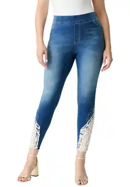 Walmart Roaman's Women's Plus Size 360° Stretch Lace Applique Jean offer