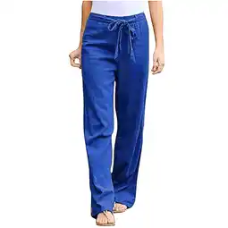 Walmart Aofany Womens Plus Size Long Pants Linen Straight Casual Pants Trousers On Clearance offer