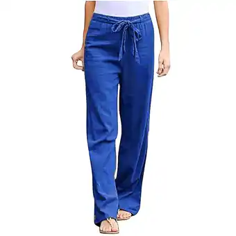 Walmart Aofany Womens Plus Size Long Pants Linen Straight Casual Pants Trousers On Clearance offer