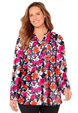 Walmart Catherines Women's Plus Size Liz&Me Henley Peasant Georgette Blouse offer