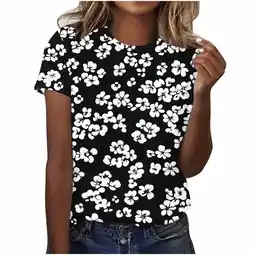 Walmart Perfectbot Women T-Shirts Relaxed Summer Print Crew Neck Short Sleeve Casual Tees Tops Size S-5XL offer