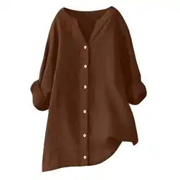 Walmart Cmfcve Women Loose Linen Tunic Blouse, Bohemian 3/4 Length Sleeve V-Neck Womens Tops offer