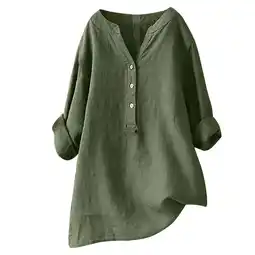 Walmart Cmfcve Plus Size Women Gauze Top Loose Linen Shirts 3/4 Sleeve V-Neck Tunic Blouse offer
