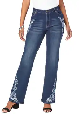 Walmart Roaman's Women's Plus Size Invisible Stretch Two-Tone Embroidered Bootcut Jeans offer