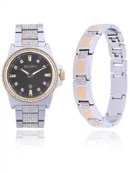 Walmart Elgin Adult Male Watch and Bracelet Set with Alloy Case and Stones in Silver and Gold (FG180015ST) offer