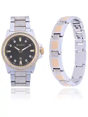 Walmart Elgin Adult Male Watch and Bracelet Set with Alloy Case and Stones in Silver and Gold (FG180015ST) offer