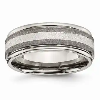 Walmart Titanium Polished /Stone Finish Center Grooved Edge Sterling Inlay Band offer