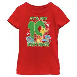 Walmart Girl's Pokemon It's My 10th Birthday Starters Graphic Tee Red Large offer