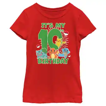 Walmart Girl's Pokemon It's My 10th Birthday Starters Graphic Tee Red Large offer