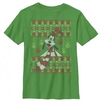 Walmart Boy's Mickey & Friends Christmas Goofy Ornament Print Graphic Tee Kelly Green Small offer