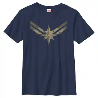 Walmart Boy's Marvel Captain Marvel Vintage Star Costume Graphic Tee Navy Blue Medium offer