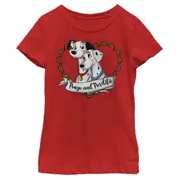 Walmart Girl's One Hundred and One Dalmatians Pongo and Perdita Heart Love Graphic Tee Red Small offer