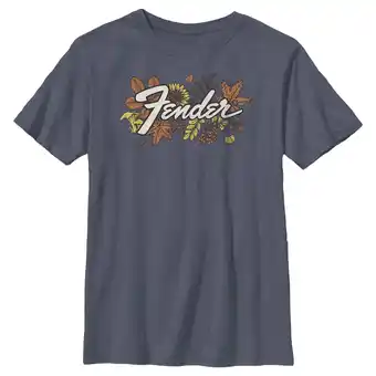 Walmart Boy's Fender Fall Leaves Logo Graphic Tee Navy Blue Heather Small offer