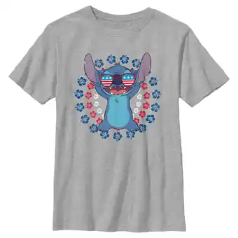 Walmart Boy's Lilo & Stitch Patriotic Hibiscus Circles Graphic Tee Athletic Heather Medium offer