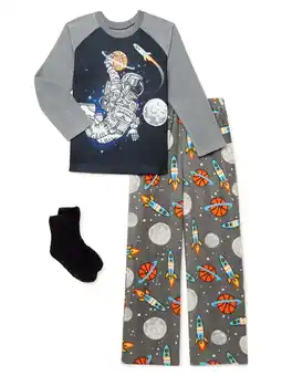 Walmart PJ & Me Boys 3-Piece Long Sleeve Top, Long Pants, & Socks Pajama Sleep Set, Sizes 4-12 offer