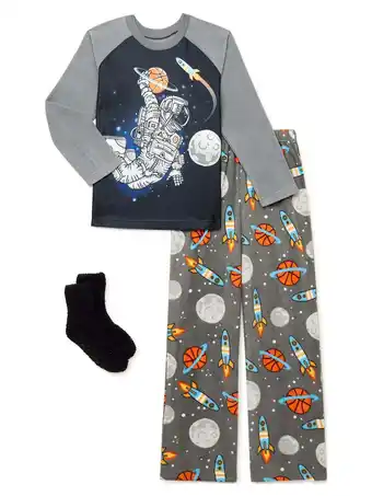 Walmart PJ & Me Boys 3-Piece Long Sleeve Top, Long Pants, & Socks Pajama Sleep Set, Sizes 4-12 offer