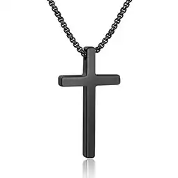 Walmart TINGN Stainless Steel Cross Pendant Necklaces for Men Pendant Chain 20 Inch Black offer