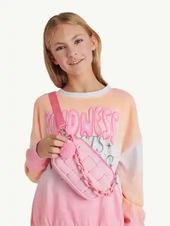 Walmart Justice Girls' Puffy Quilted Crossbody Handbag with Chain and Keychain, Pink offer