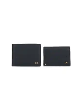 Walmart Ferragamo Men's Gancini Wallet And Card Holder Set Black Black offer
