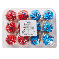 Walmart Freshness Guaranteed Vanilla Cupcakes, Red & Blue, 10 oz, 12 Count offer