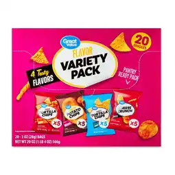 Walmart Great Value Tasty Chips Variety Pack, 1 oz, 20 count Box offer