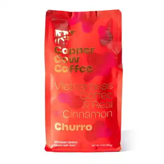 Walmart Copper Cow Coffee Vietnamese Ground Coffee Flavored with Real Cinnamon Churro 10 oz Bag - Dark Roast offer