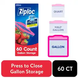 Walmart Ziploc Brand Storage Bags, School Supplies, with Grip 'n Seal Technology, Gallon, 60 Count offer