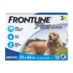 Walmart FRONTLINE Plus For Dogs Flea & Tick Medium Breed Dog Spot Treatment, 23 - 44 lbs, 3 Count offer