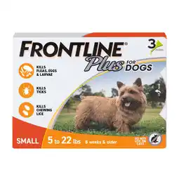 Walmart FRONTLINE Plus For Dogs Flea & Tick Small Breed Dog Spot Treatment, 5 - 22 lbs, 3 Count offer