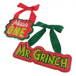 Walmart The Grinch Who Stole Christmas, Mini Metal and Ribbon Sign 2 PK, Green, Red, Novelty Wall Decoration offer