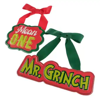 Walmart The Grinch Who Stole Christmas, Mini Metal and Ribbon Sign 2 PK, Green, Red, Novelty Wall Decoration offer