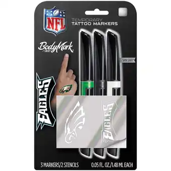 Walmart BIC BodyMark Temporary Tattoo Markers, NFL Series - Eagles, 3 Markers + 2 Stencils offer