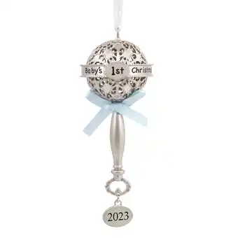 Walmart Hallmark Baby's First Christmas Silver Rattle with Blue Ribbon 2023 Christmas Ornament, 0.13lbs offer