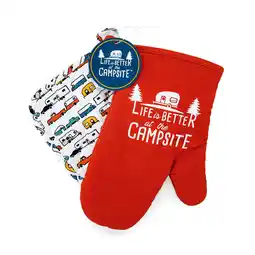 Walmart Life Is Better at The Campsite Red Oven Mitt with Multicolor Pot Holder - Cotton (53260) offer