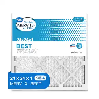 Walmart Great Value 24x24x1 MERV 13 BEST HVAC Air and Furnace Filter Captures Dust 4 Filters offer