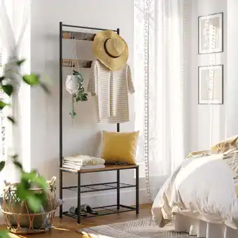 Walmart Hall Tree Entryway Coat Rack with Shoe Bench, Coat Tree Industrial Rustic Brown and Black offer