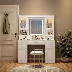 Walmart Large Vanity Table Set Makeup Vanity Dressing Table with Mirror, 6 Drawers & Shelves, Dresser Desk offer