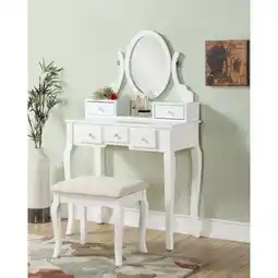 Walmart Holaki Wood Make-Up Vanity Table and Stool Set, White offer