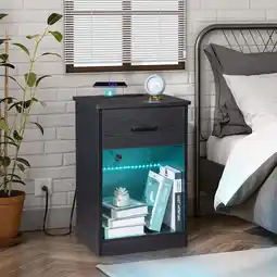 Walmart Ktaxon LED Nightstand with Wireless Charging Station 1 Drawer, Modern Bedroom End Side Table,Black offer