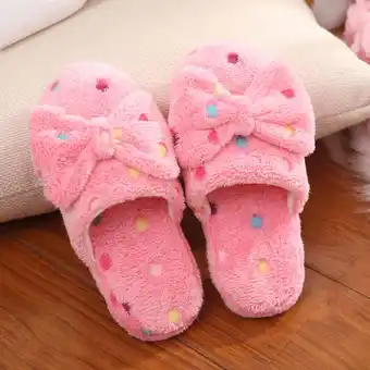 Walmart Herrnalise Womens New Bow Cotton Slippers Ladies Cute Winter Warm Indoor Non-Slip Home Shoe Deals offer