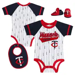 Walmart Newborn & Infant White Minnesota Twins Base Hitter Bodysuit, Bib & Bootie Set offer